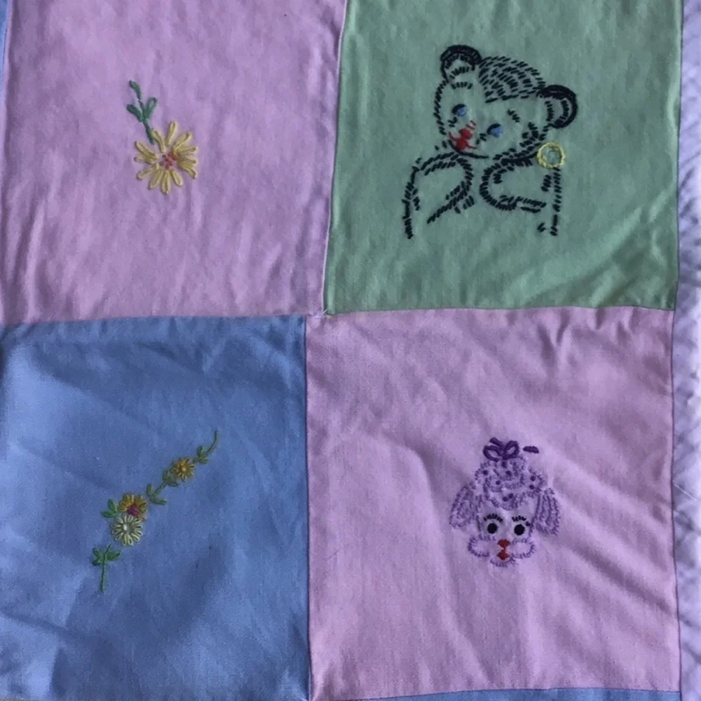 Handmade Grannycore Baby Blanket embroidered panel